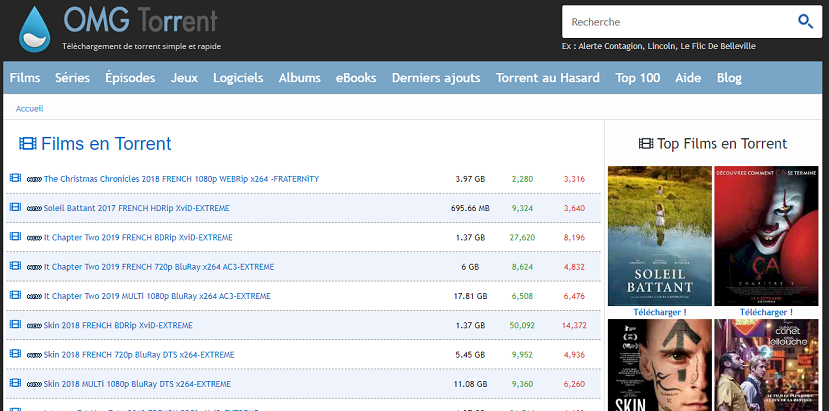Page d'accueil du site OMGtorrent.