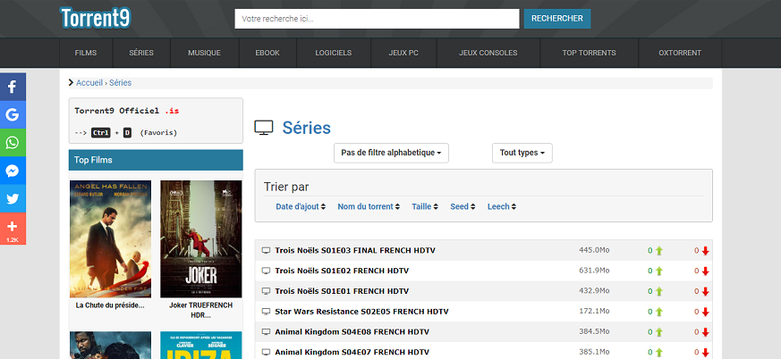 Page d'accueil de Torrent9