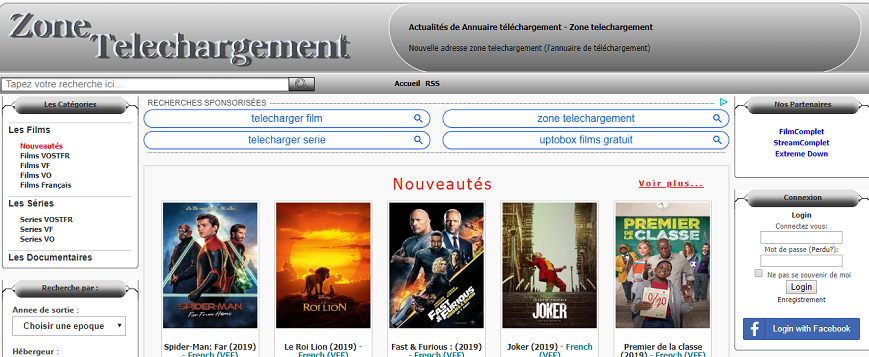 Page d'accueil du site Zone-téléchargement.