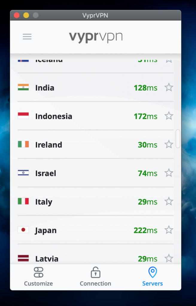 choix de pays de connexion