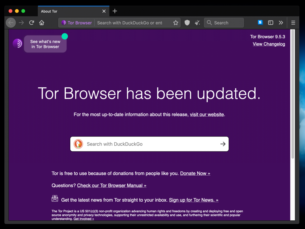 interface du navigateur tor browser version 9.5.3