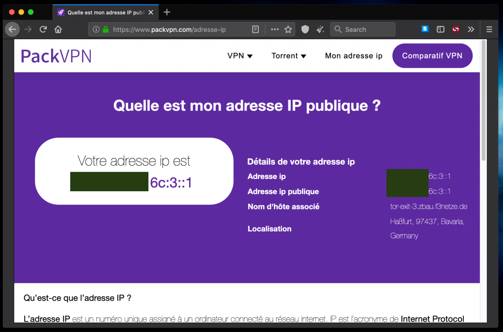 vérification adresse ip via le navigateur tor
