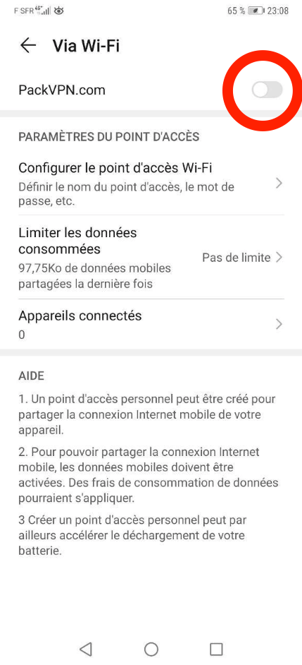 Activation point d'accès Wi-fi sur Android
