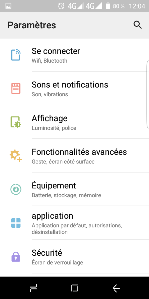 Paramètres sur Android Paramètres sur Android