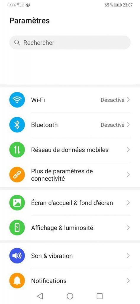 paramètres android