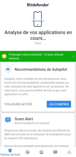 Interface Bitdefender mobile
