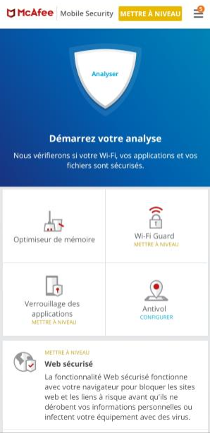 Interface McAfee mobile