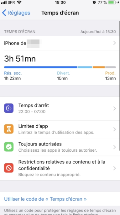 Temps d'écran iPhone