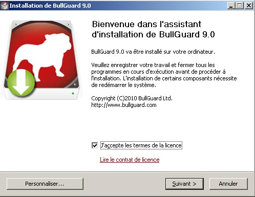 Fenêtre d'installation de Bullguard